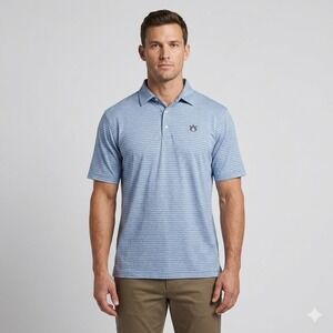 J&M Collection Auburn Tigers Striped Short Sleeve Polo Shirt Sz L Blue
